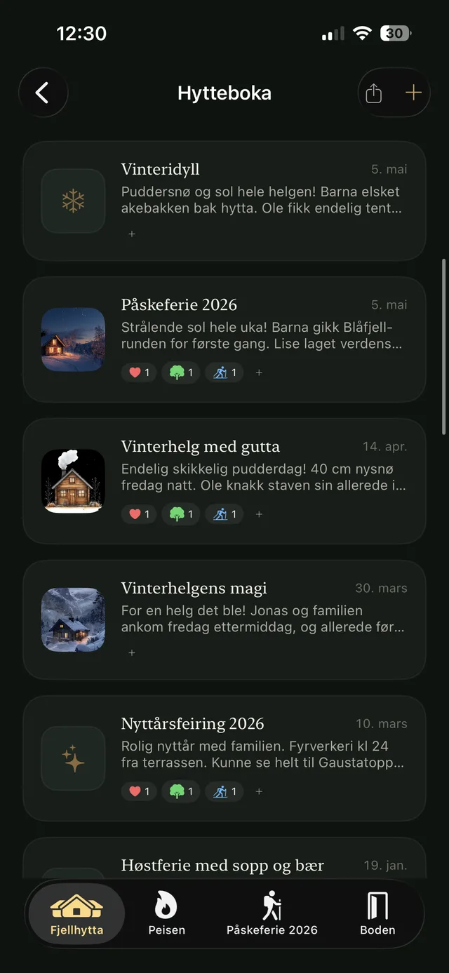 Hytteboka med innlegg fra fjoråret
