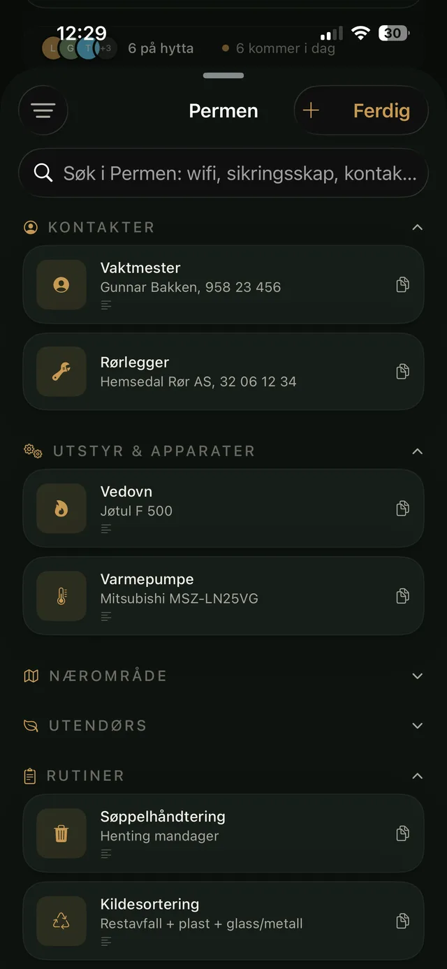 Permen: kontakter, utstyr og rutiner