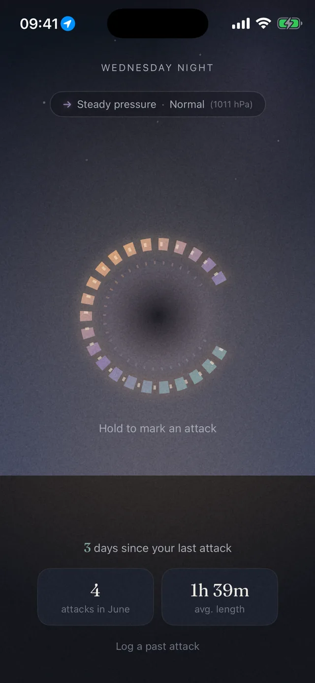 Home screen with the breathing orb for logging attacks