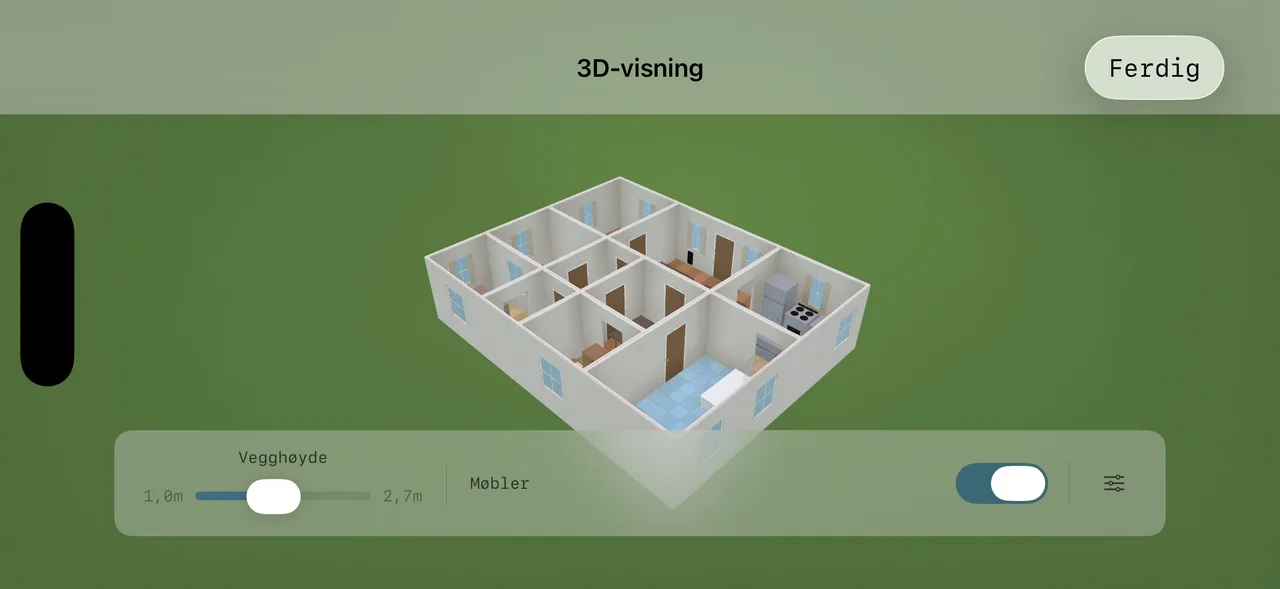 壁の高さを変えるスライダーが付いた3Dの俯瞰表示